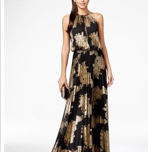MSK Metallic-Print Pleated Blouson Gown